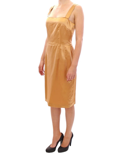 Dolce &amp; Gabbana Elegant Bronze Silk Knee-Length Sheath Dress