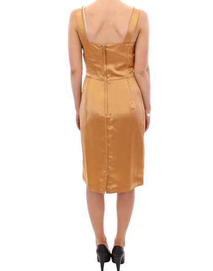 Dolce &amp; Gabbana Elegant Bronze Silk Knee-Length Sheath Dress