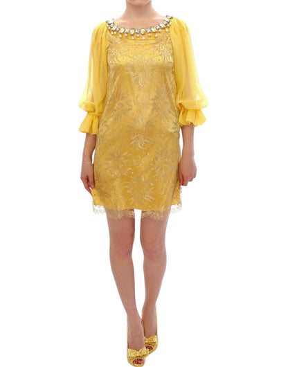 Dolce &amp; Gabbana Yellow Lace Crystal Embellished Mini Dress