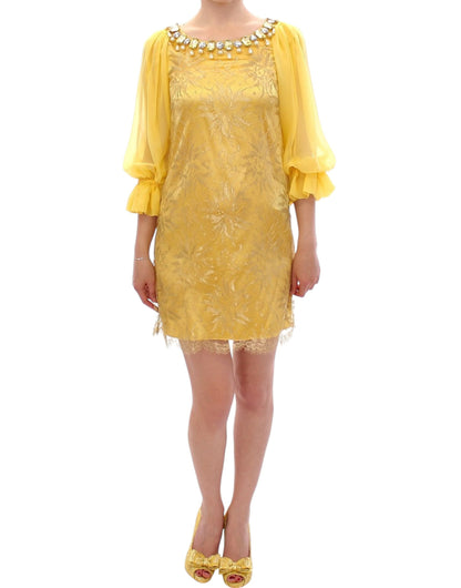 Dolce &amp; Gabbana Yellow Lace Crystal Embellished Mini Dress