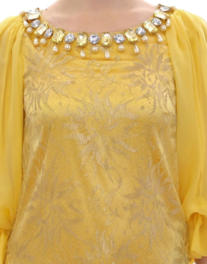 Dolce &amp; Gabbana Yellow Lace Crystal Embellished Mini Dress