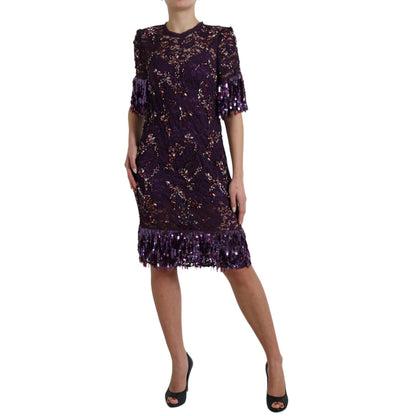 Dolce &amp; Gabbana Elegant Purple Floral Lace Crystal Dress