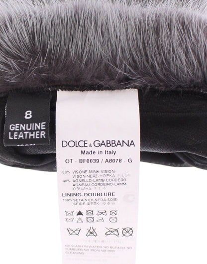 Dolce &amp; Gabbana Elegant Gray Mink Fur Leather Elbow Gloves