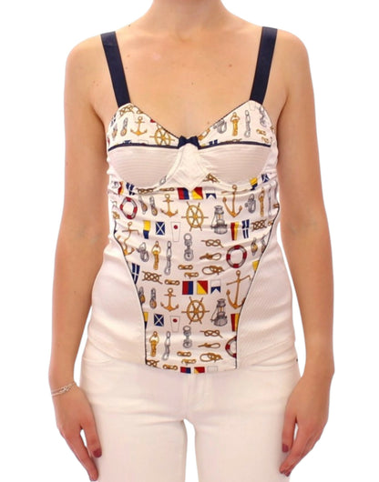 Dolce &amp; Gabbana White Sailor Motif Stretch Tank Top