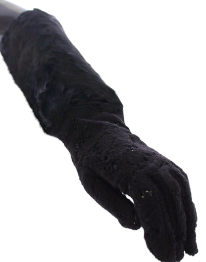 Dolce &amp; Gabbana Black Wool Lace &amp; Lamb Fur Elbow Gloves