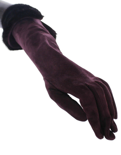 Dolce &amp; Gabbana Elegant Elbow Length Purple Fur Gloves