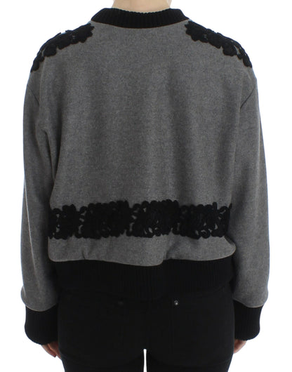 Dolce &amp; Gabbana Elegant Gray Cashmere Blend Lace Sweater