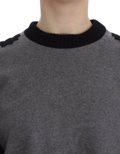 Dolce &amp; Gabbana Elegant Gray Cashmere Blend Lace Sweater