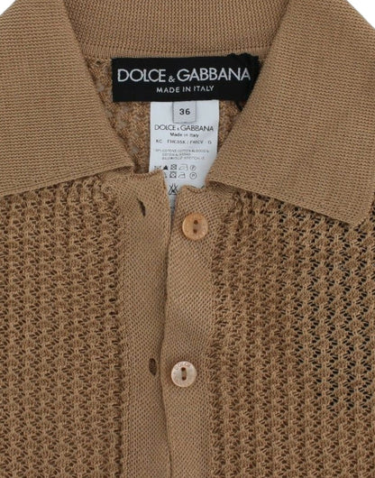 Dolce &amp; Gabbana Beige Knitted Cotton Polo Cardigan Sweater