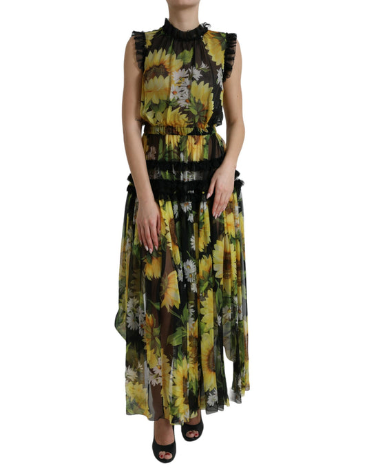 Dolce &amp; Gabbana Elegant Sunflower Silk Maxi Dress