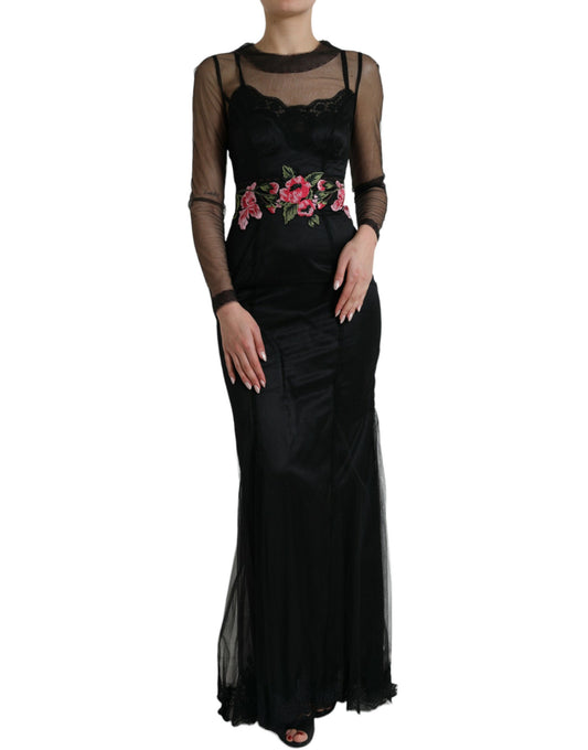 Dolce &amp; Gabbana Floral Embroidery Tulle Long Evening Dress