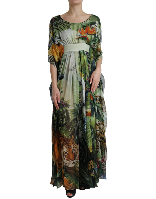 Dolce &amp; Gabbana Elegant Jungle Print Maxi Silk Dress