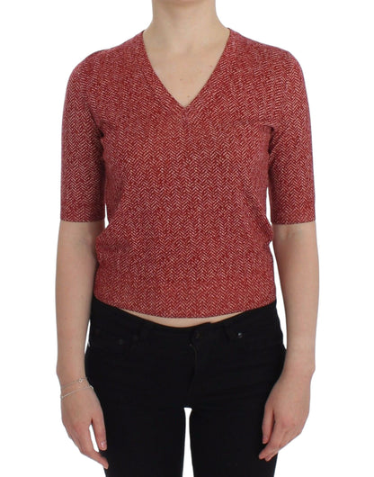 Dolce &amp; Gabbana Enchanting Red Tweed V-Neck Sweater