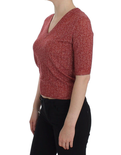 Dolce &amp; Gabbana Enchanting Red Tweed V-Neck Sweater