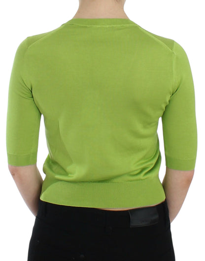 Dolce &amp; Gabbana Emerald Green Wool V-Neck Pullover