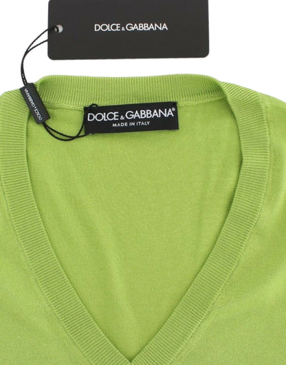 Dolce &amp; Gabbana Emerald Green Wool V-Neck Pullover