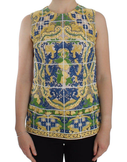 Dolce &amp; Gabbana Majolica Embroidered Sleeveless Elegance