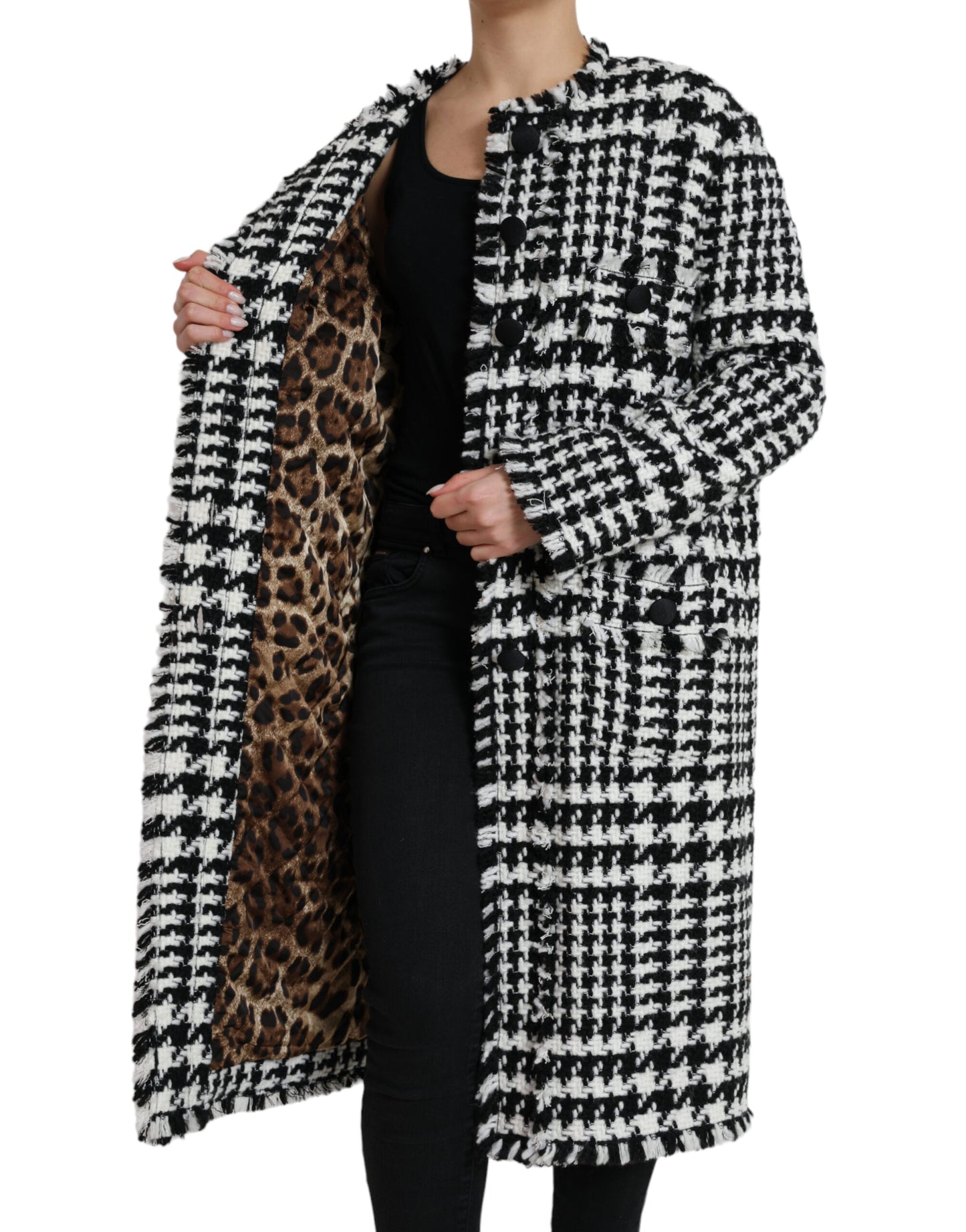 Dolce &amp; Gabbana Elegant Houndstooth Long Trench Coat