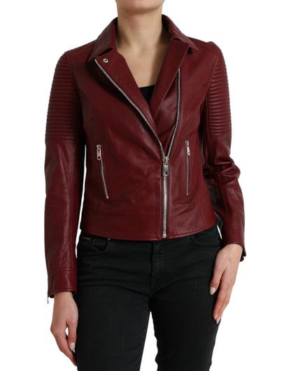 Dolce &amp; Gabbana Bordeaux Biker Leather Jacket