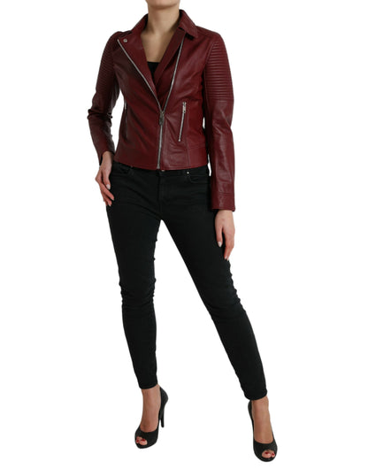 Dolce &amp; Gabbana Bordeaux Biker Leather Jacket