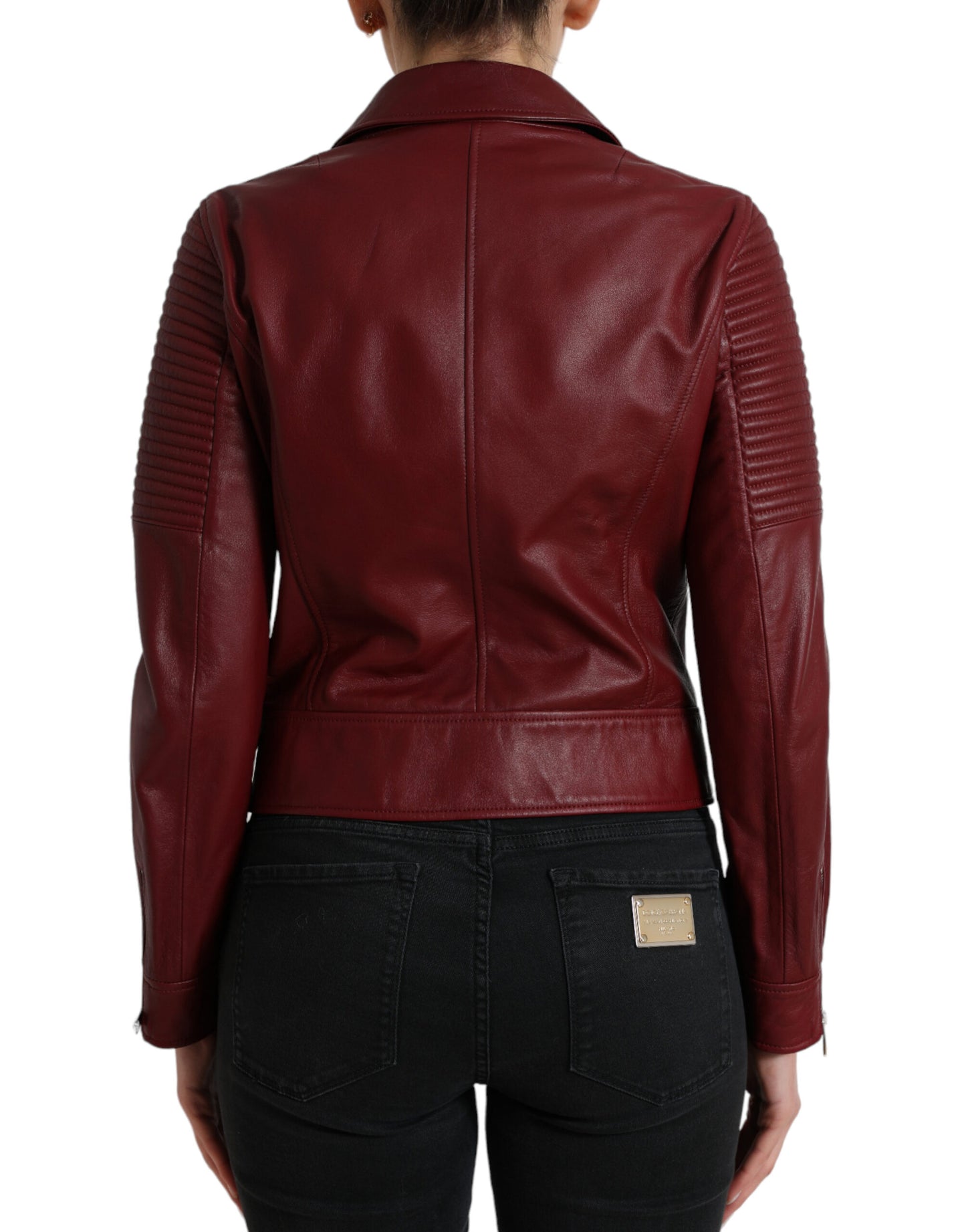 Dolce &amp; Gabbana Bordeaux Biker Leather Jacket