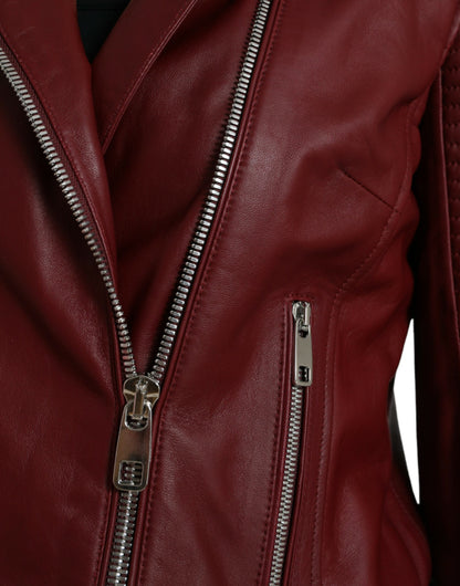 Dolce &amp; Gabbana Bordeaux Biker Leather Jacket