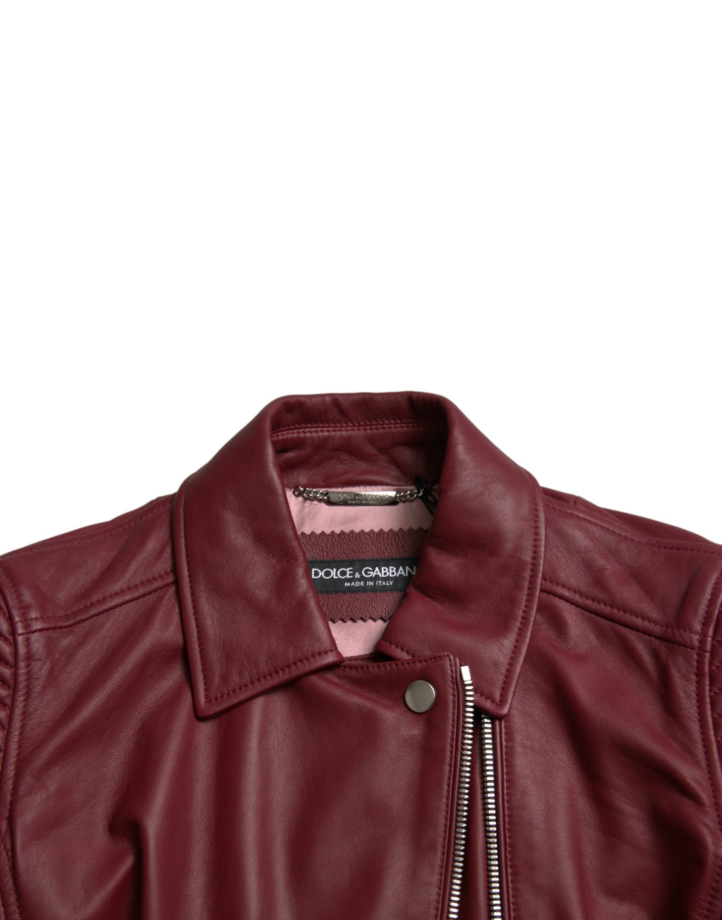 Dolce &amp; Gabbana Bordeaux Biker Leather Jacket