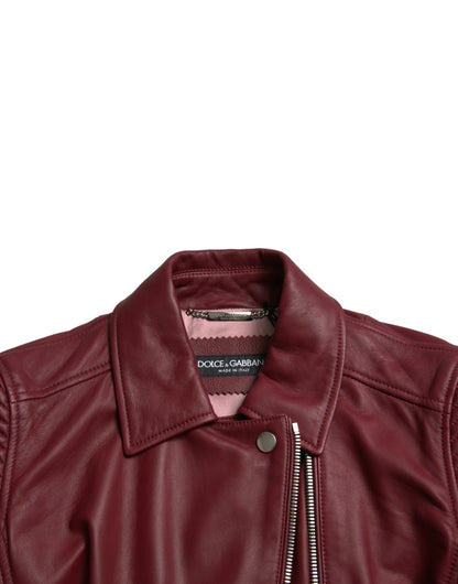 Dolce &amp; Gabbana Bordeaux Biker Leather Jacket