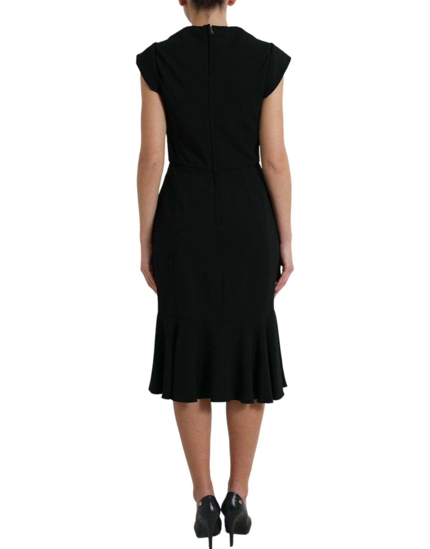 Dolce &amp; Gabbana Elegant Black Stretch Cady Midi Dress