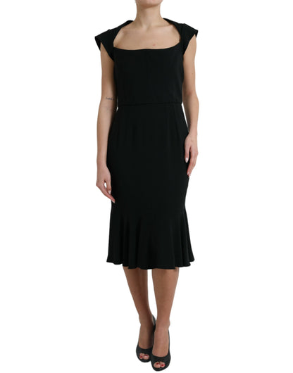 Dolce &amp; Gabbana Elegant Black Stretch Cady Midi Dress