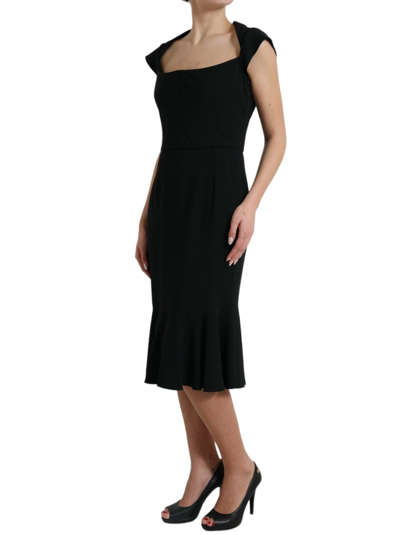 Dolce &amp; Gabbana Elegant Black Stretch Cady Midi Dress