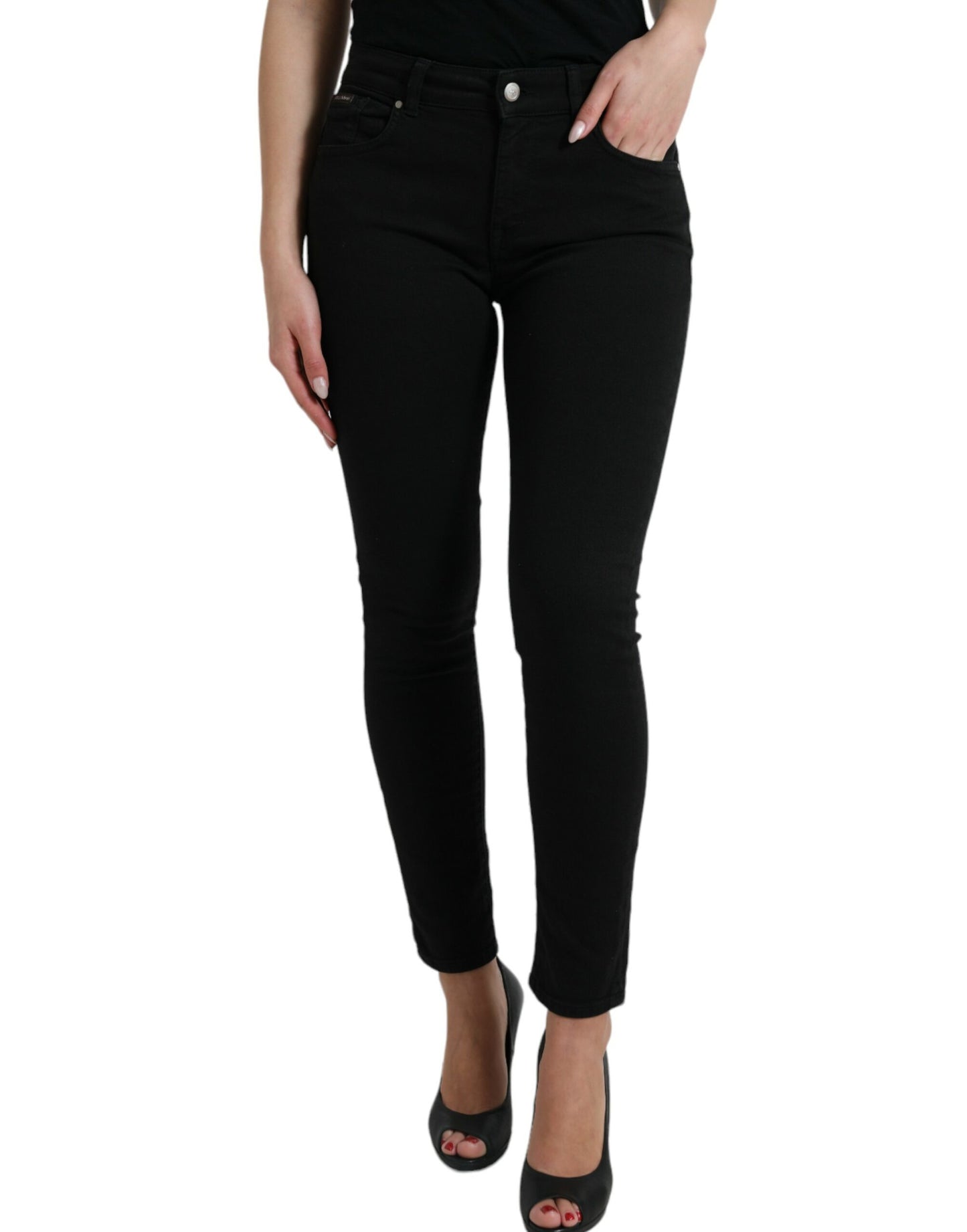 Dolce &amp; Gabbana Elegant Black Mid-Waist Stretch Jeans