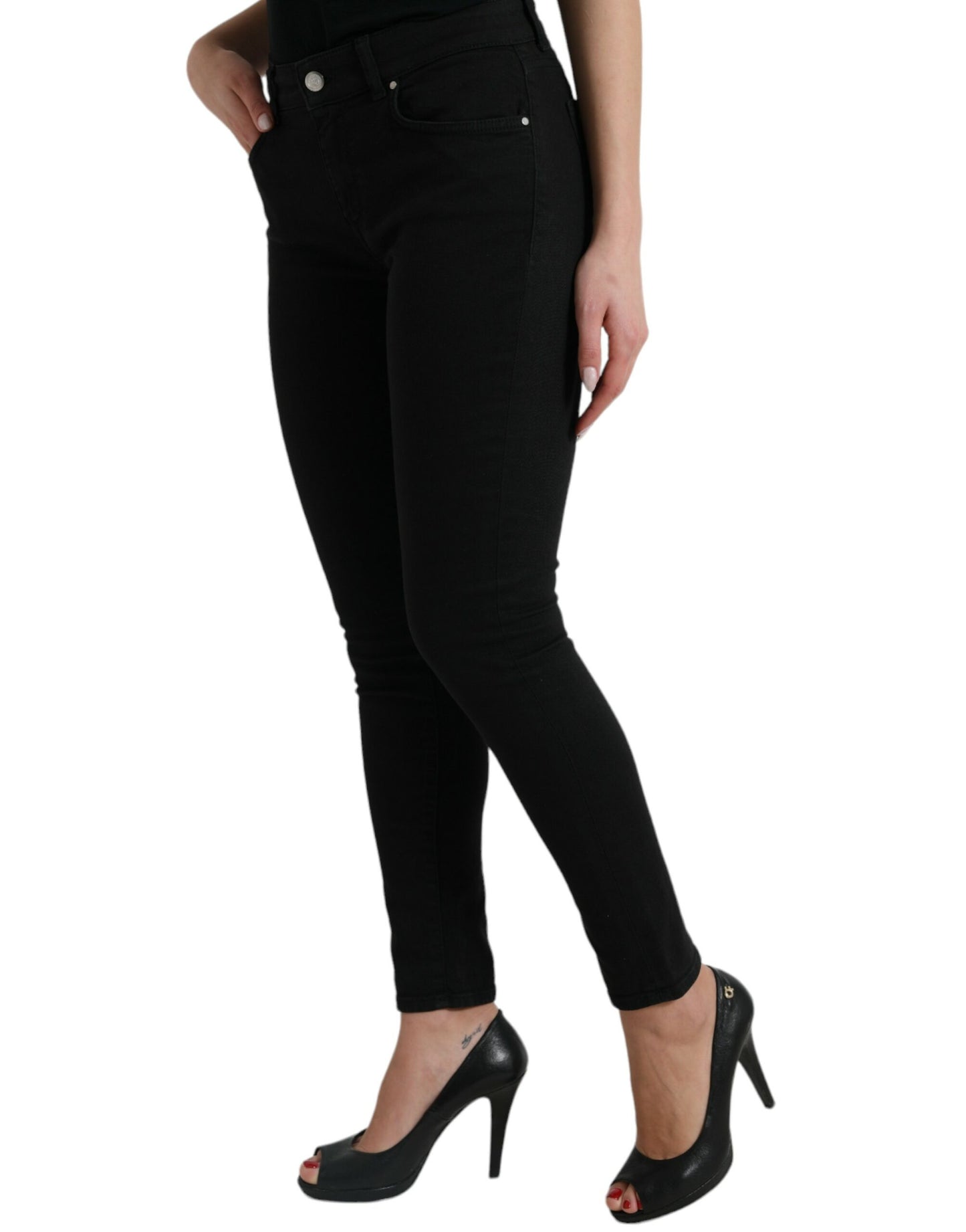 Dolce &amp; Gabbana Elegant Black Mid-Waist Stretch Jeans