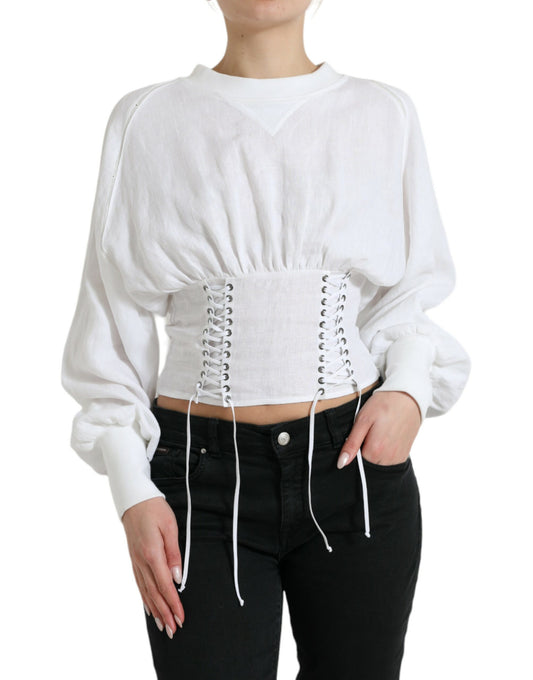 Dolce &amp; Gabbana Elegant White Lace-Up Corset Cropped Top