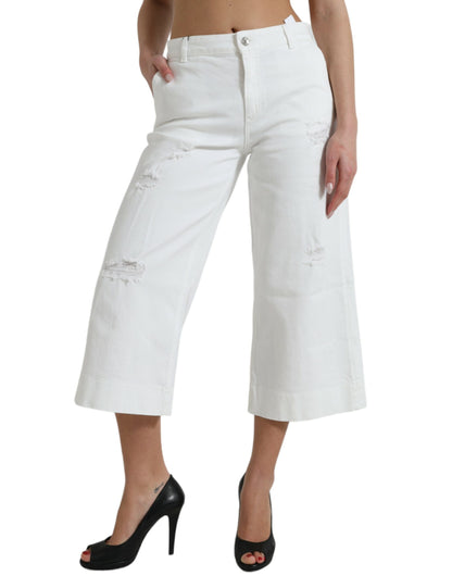 Dolce &amp; Gabbana Elegant White Mid-Waist Denim Cropped Jeans