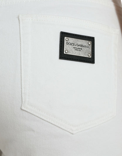 Dolce &amp; Gabbana Elegant White Mid-Waist Denim Cropped Jeans