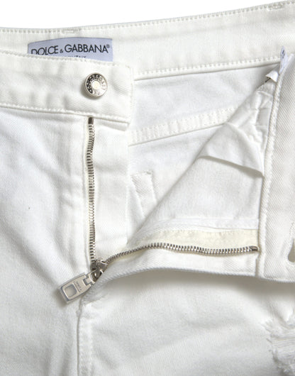 Dolce &amp; Gabbana Elegant White Mid-Waist Denim Cropped Jeans