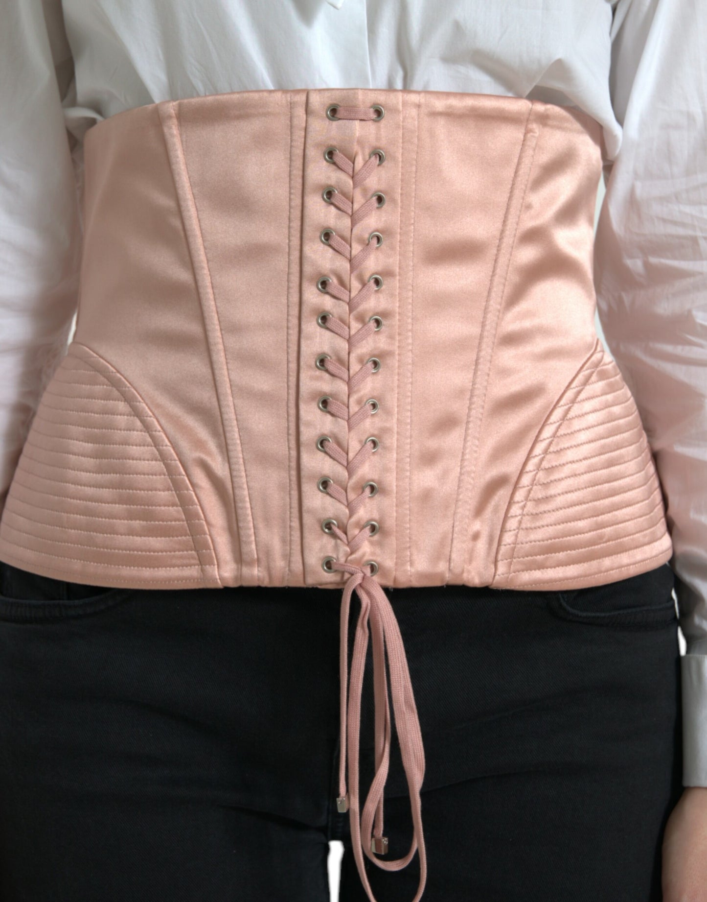 Dolce &amp; Gabbana Elegant Pink Lace-Up Corset Belt