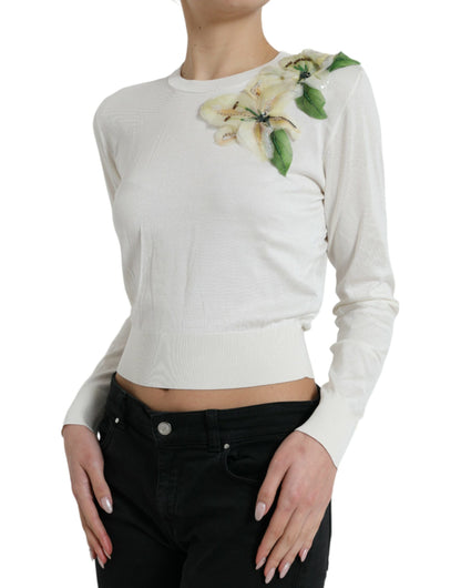 Dolce &amp; Gabbana Silk Floral Applique Pullover Sweater