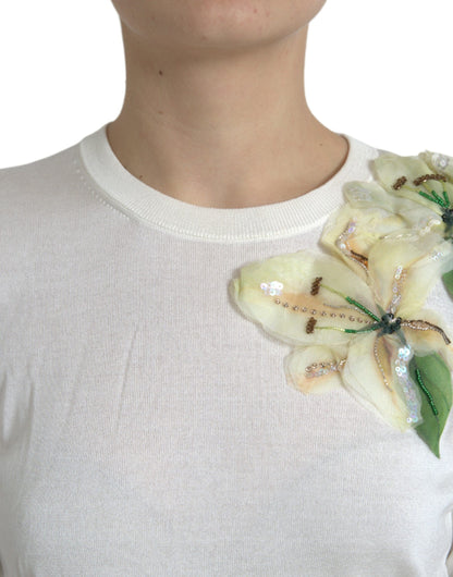 Dolce &amp; Gabbana Silk Floral Applique Pullover Sweater