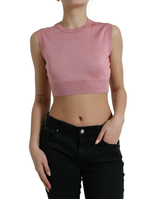 Dolce &amp; Gabbana Elegant Silk Crew Neck Cropped Tank Top