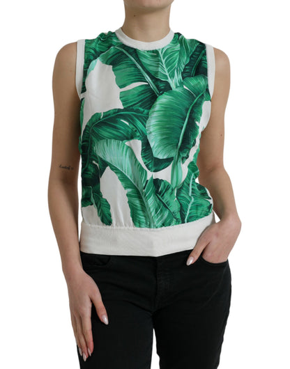 Dolce &amp; Gabbana Silk Banana Leaf Print Tank Top