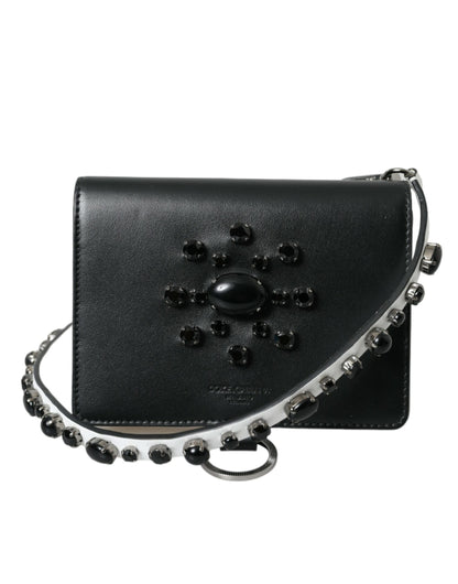 Dolce &amp; Gabbana Elegant Crystal-Embellished Leather Card Holder