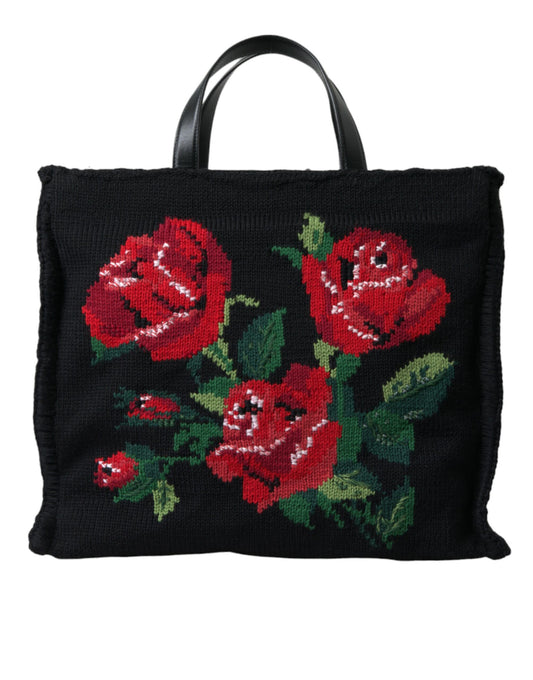 Dolce &amp; Gabbana Chic Embroidered Floral Black Tote