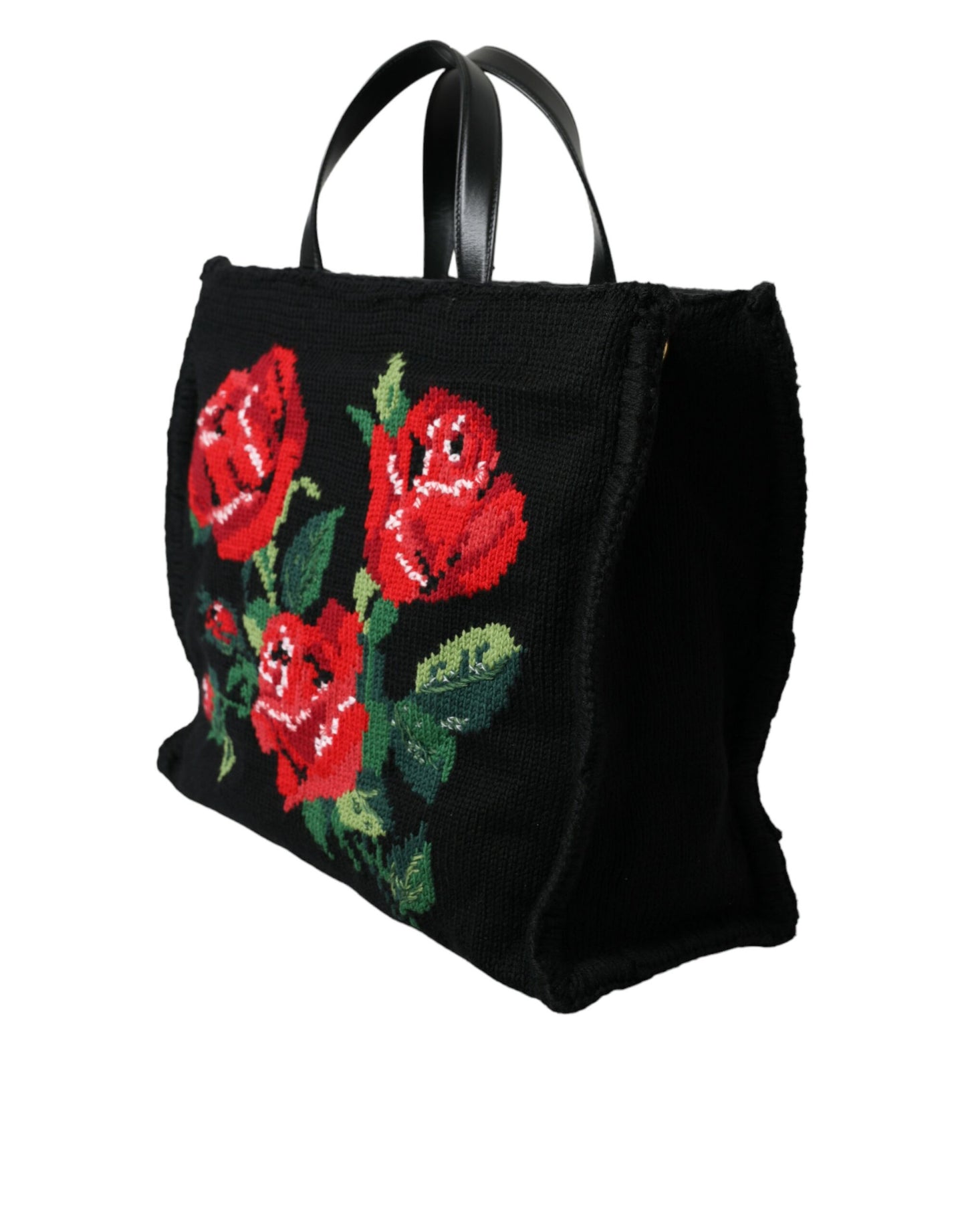 Dolce &amp; Gabbana Chic Embroidered Floral Black Tote