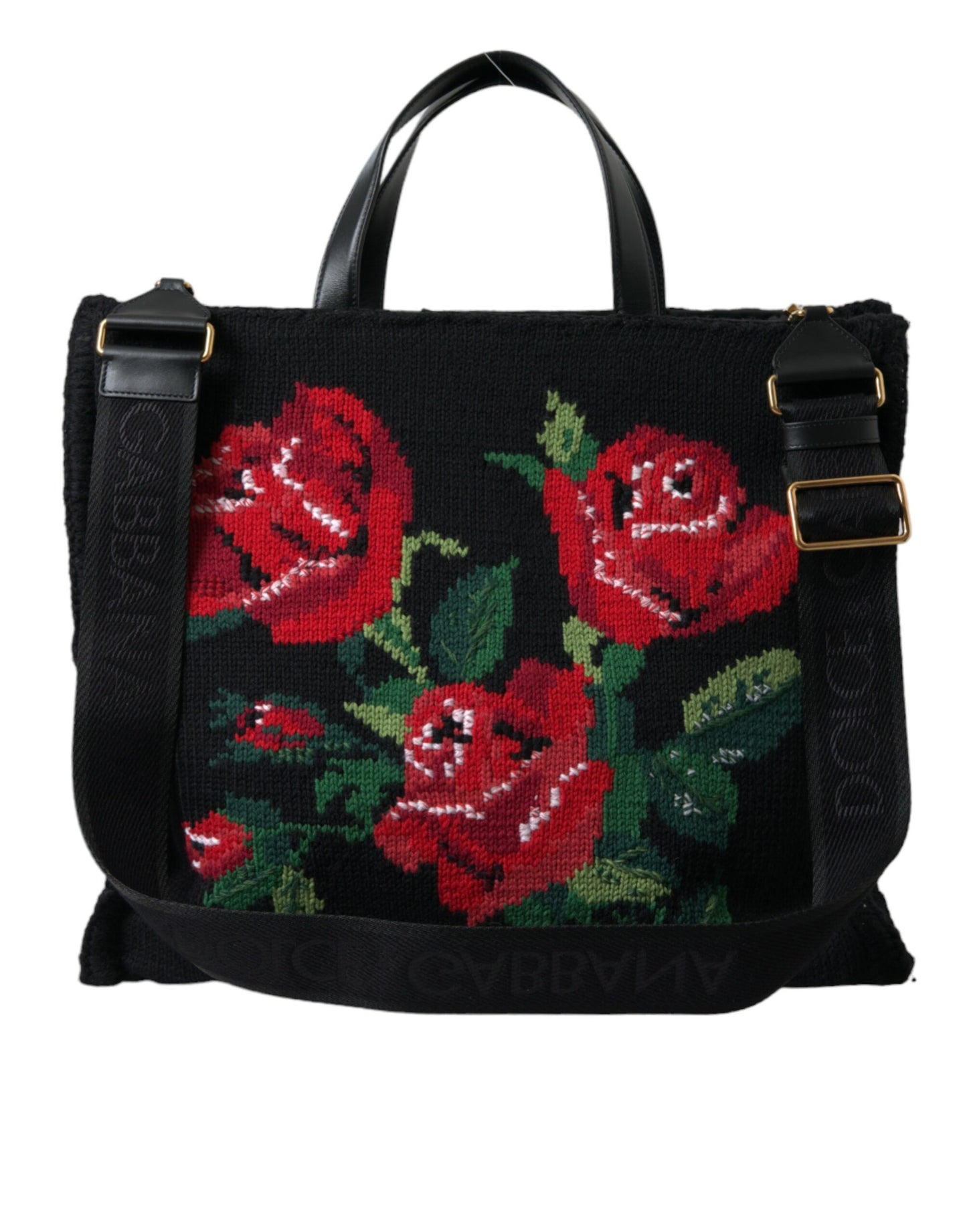 Dolce &amp; Gabbana Chic Embroidered Floral Black Tote