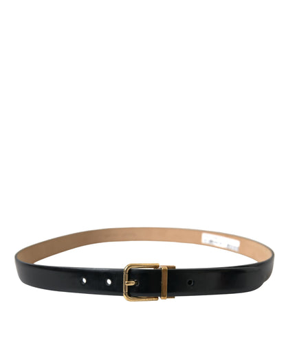 Dolce &amp; Gabbana Elegant Black Leather Waist Belt with Logo Buckle