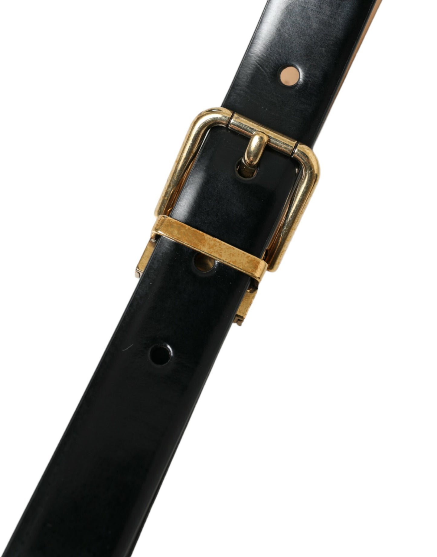 Dolce &amp; Gabbana Elegant Black Leather Waist Belt with Logo Buckle