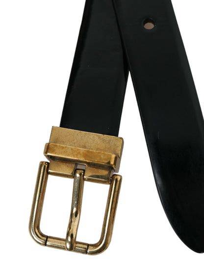 Dolce &amp; Gabbana Elegant Black Leather Waist Belt with Logo Buckle