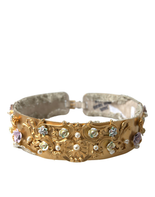 Dolce &amp; Gabbana Elegant Gold-Tone Faux Pearl Floral Belt